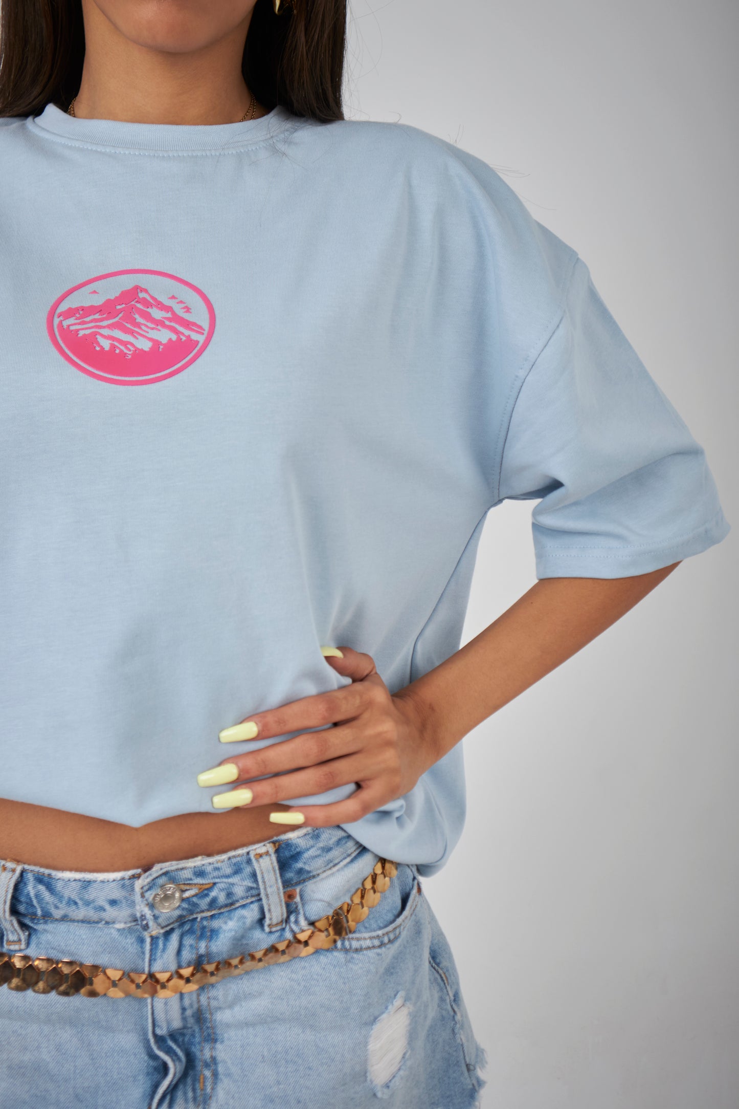 "WAVES FIRST" Baby blue Oversized Tee