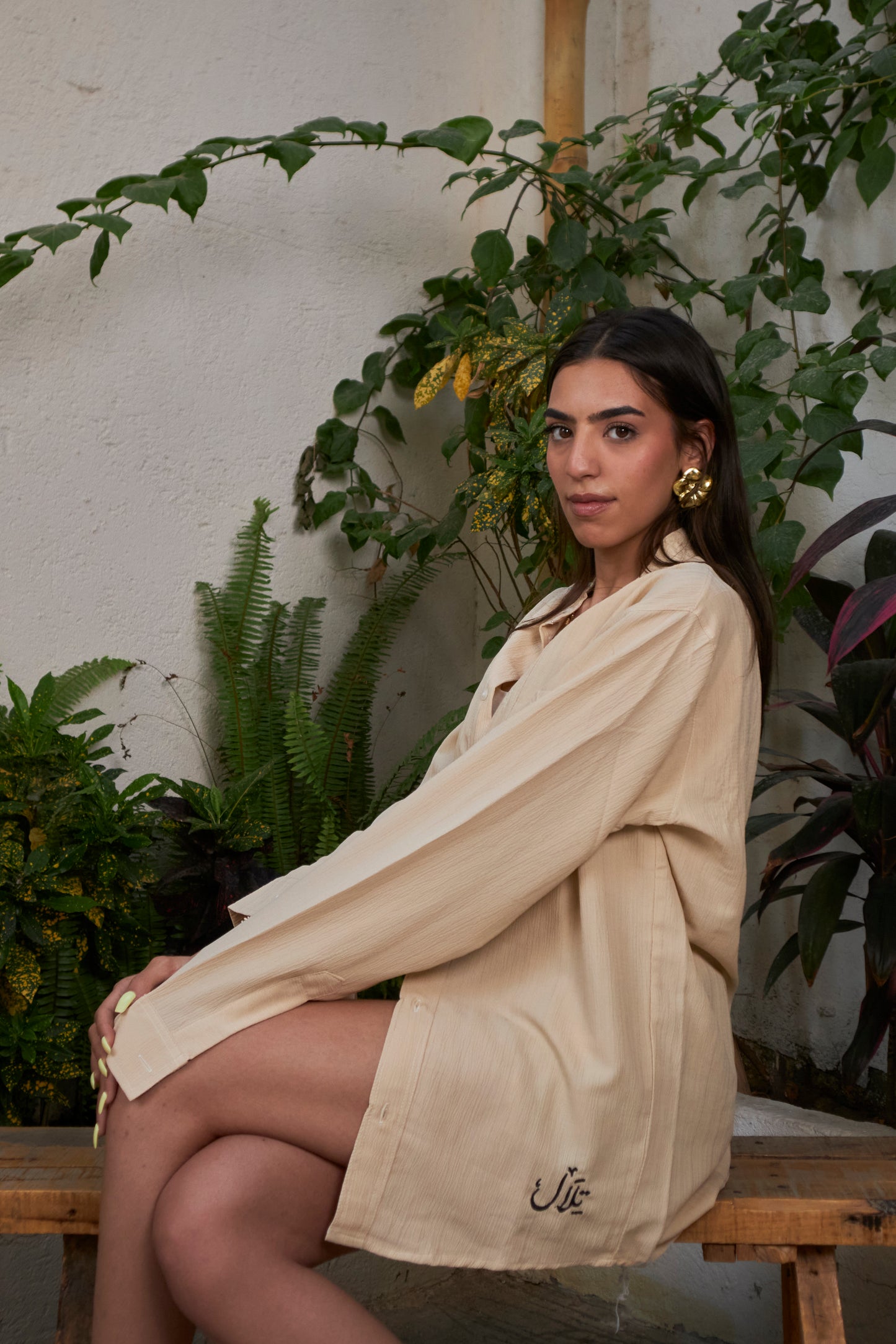 Beige Linen Shirt "تلال" Special Edition