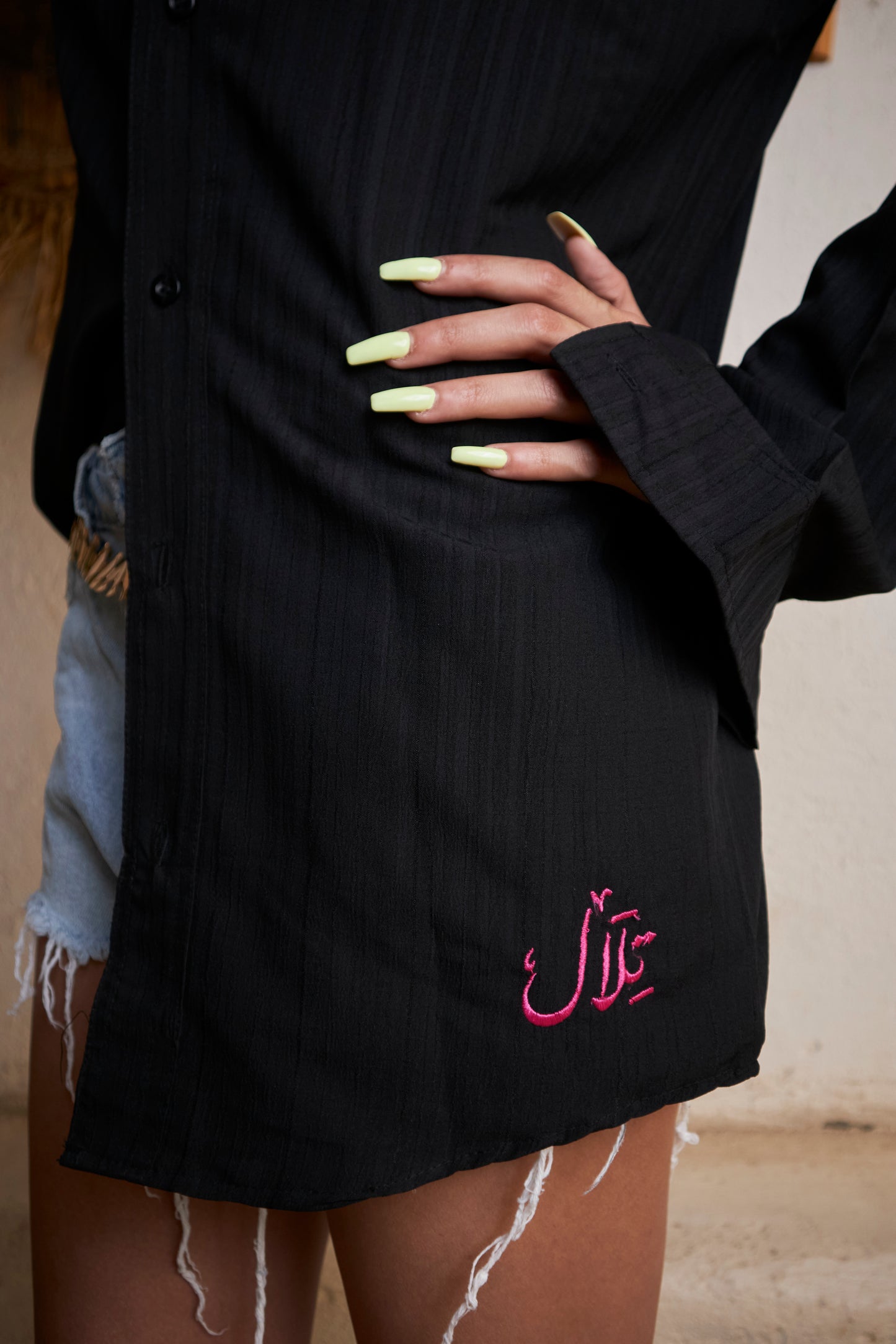 Black linen shirt "تلال" Special Edition
