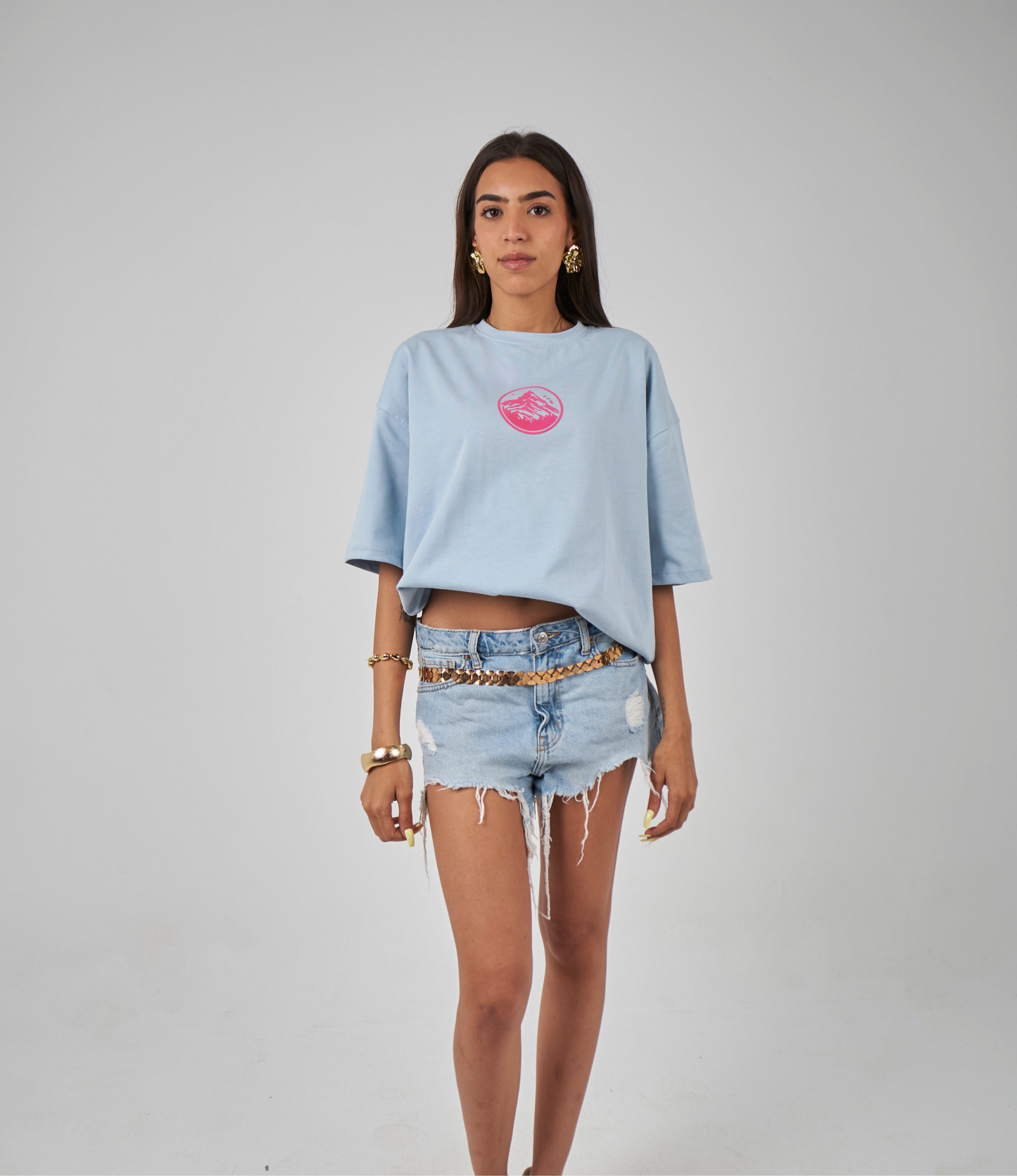 "WAVES FIRST" Baby blue Oversized Tee