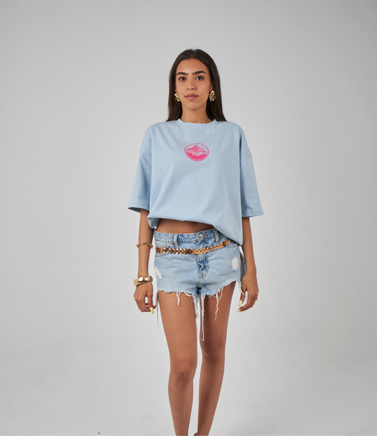 "WAVES FIRST" Baby blue Oversized Tee