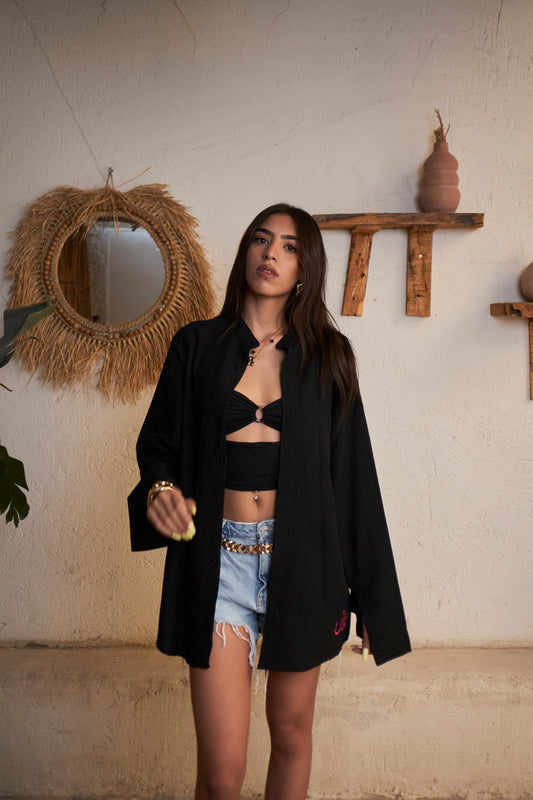 Black linen shirt "تلال" Special Edition
