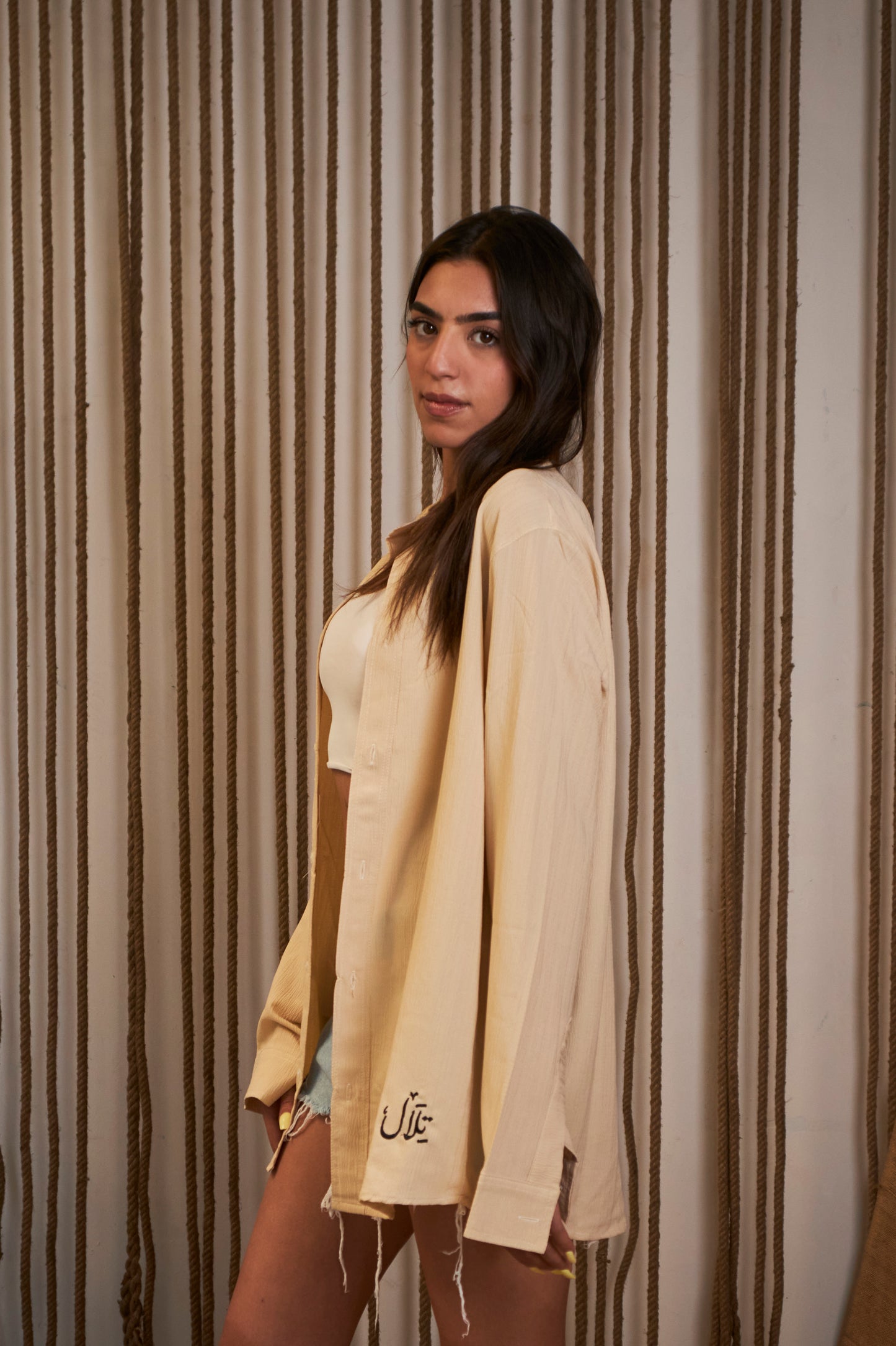 Beige Linen Shirt "تلال" Special Edition