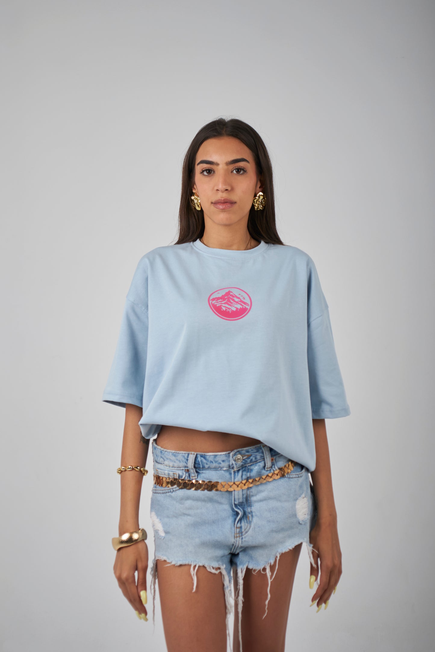 "WAVES FIRST" Baby blue Oversized Tee