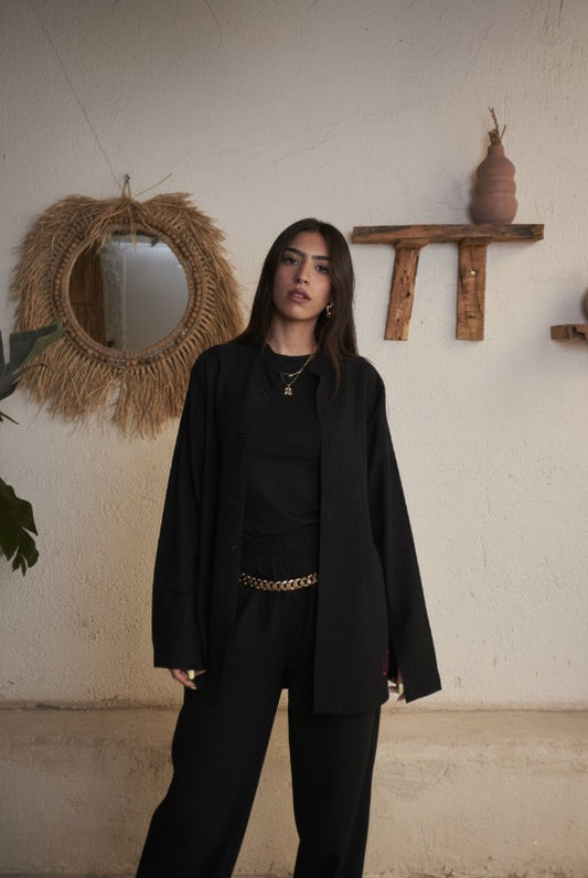 Black linen shirt "تلال" Special Edition
